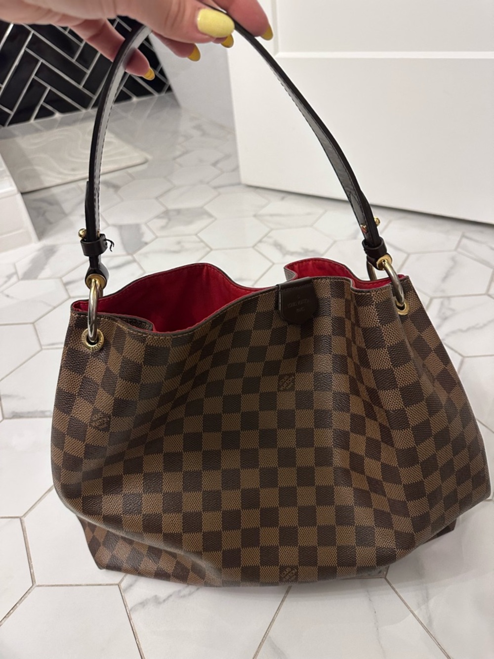Louis Vuitton Brown Damier Canvas Hobo with Red Interior